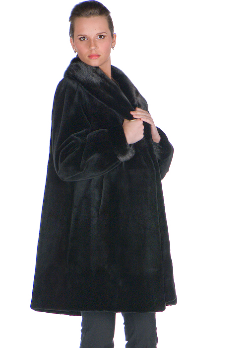 genuine black sheared mink fur jacket women's-shawl collar