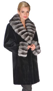 sheared mink fur real jacket-chinchilla trim stroller