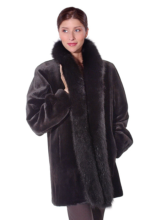 women's reversible sheared mink fur jacket-reversible to fabric