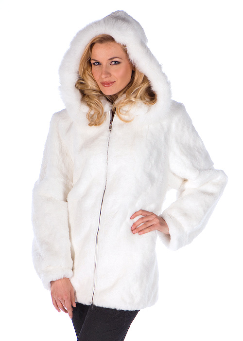 natural rabbit fur jacket parka-real white rabbit fur jacket-detachable hood