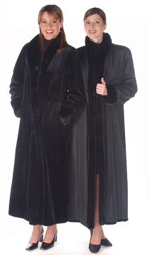 natural black sheared mink fur coat-long-reversible to fabric