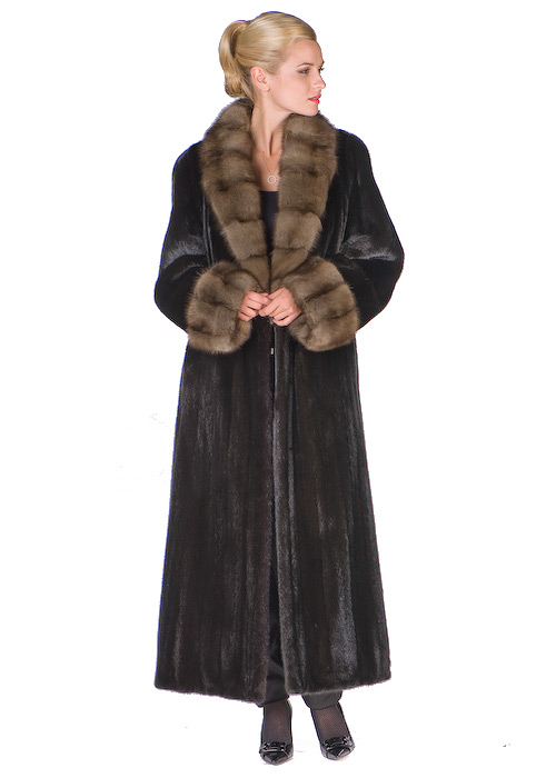 natural mink fur coat real-sable collar and cuffs