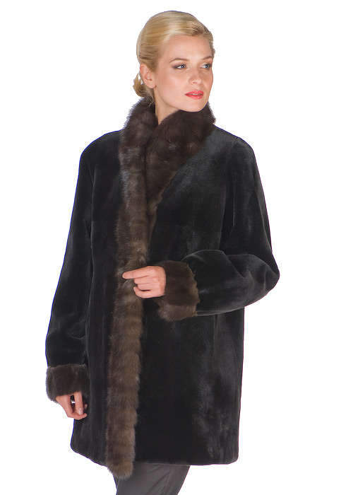 sheared mink fur jacket real-reversible-sable trim