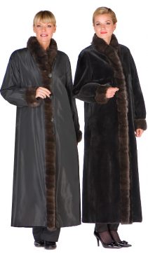 real sheared mink coat with sable trim-reversible to fabric