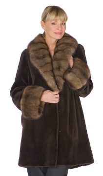 dark brown natural sable trimmed-genuine natural sheared mink jacket womens