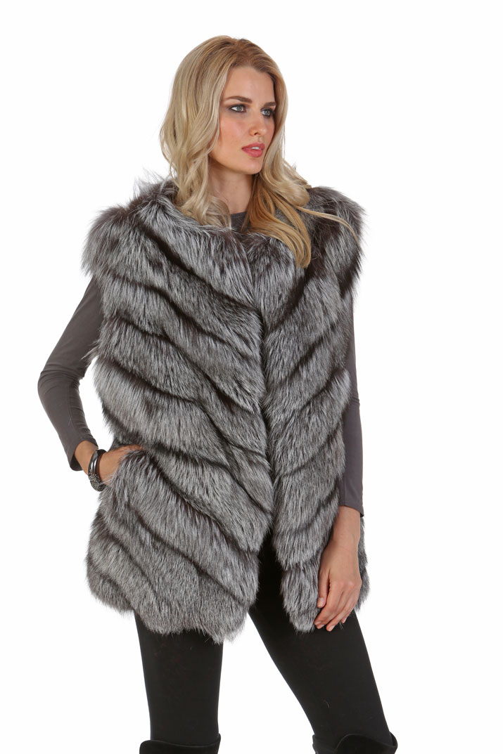 silver fox fur-fox fur vest-fox fur vest long-chevron design