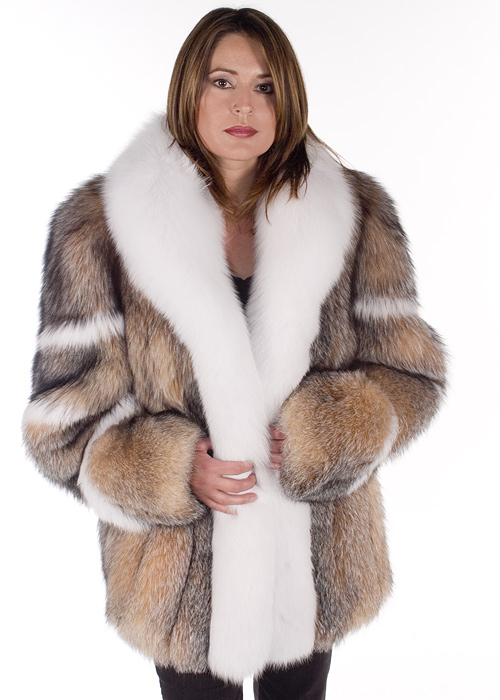 Crystal Fox Jacket White Trim, White Fox Fur Coat Real
