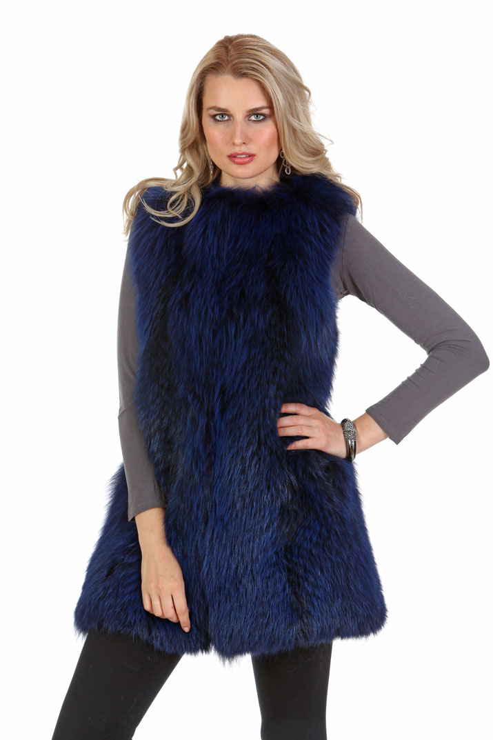 fur vest fox-fur vest real royal blue-real fur vest for women