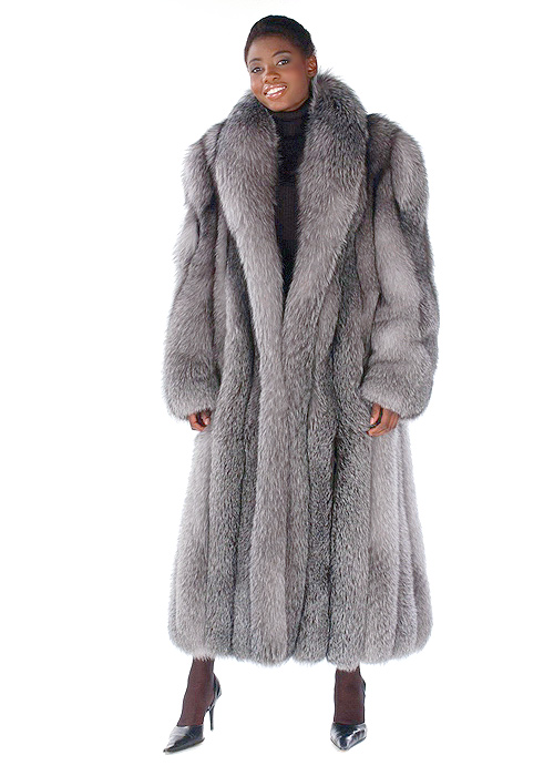 womens real fox fur coat-long fox fur coat-Blue Frost Fox