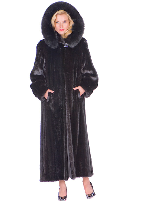mink coat hooded long-female mink-detachable hood
