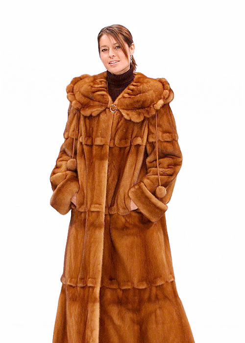 mink fur coat-golden cape collar calloped detail