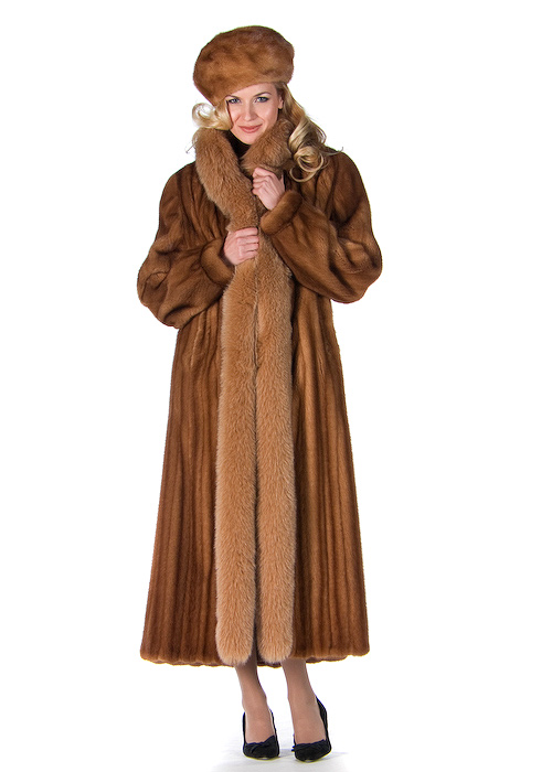 mink fur coat-real mink fur coat with fox trim-golden mink
