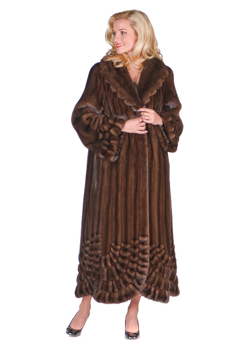 natural real mink coat for women-pleated-panorama-soft-brown-mink