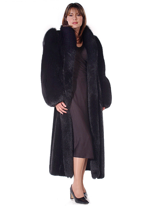 2021 New Winter Real Mink Fur With Fox Fur Collar Cuff Coat Women Full Pelt  Outerwear Thick Warm Fashion Elegant Black Overdress