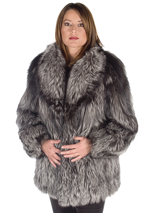 silver fox fur jacket-real fox jacket-fox fur trim-shawl