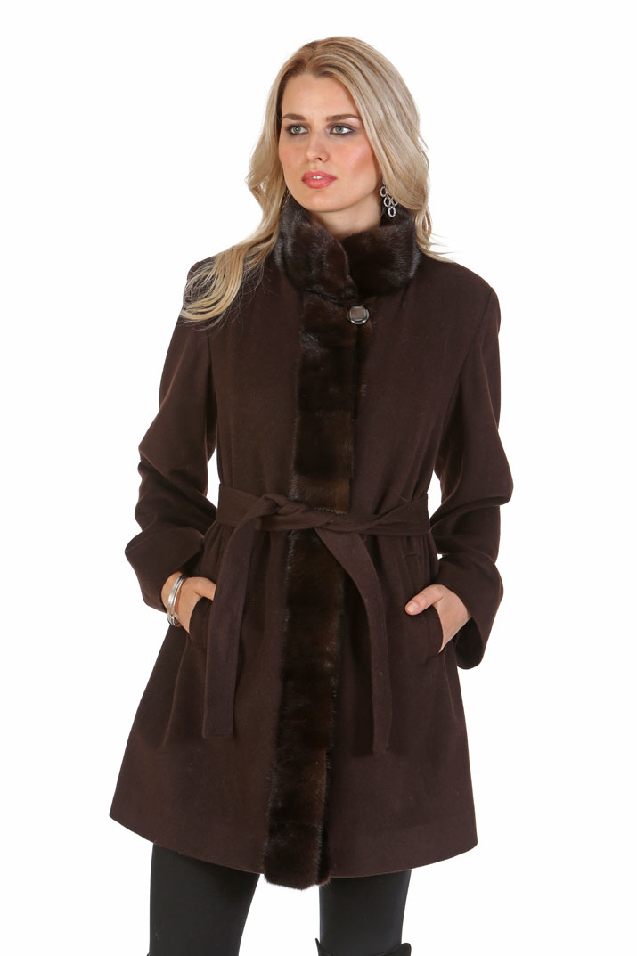 real cashmere jacket women's-mink tuxedo trim-mahogany