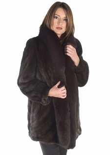 mink jacket with real fox trimmed-mahogany mink-desgin
