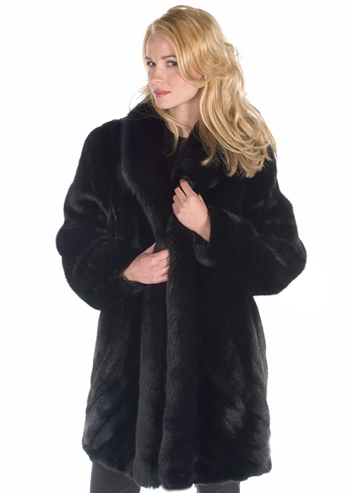 mink fur jacket with fox trim-real mink jacket-ranch mink design