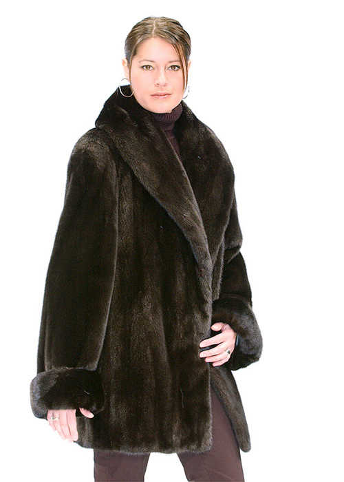 genuine real fur jacket-ranch mink jacket-large shawl fur collar