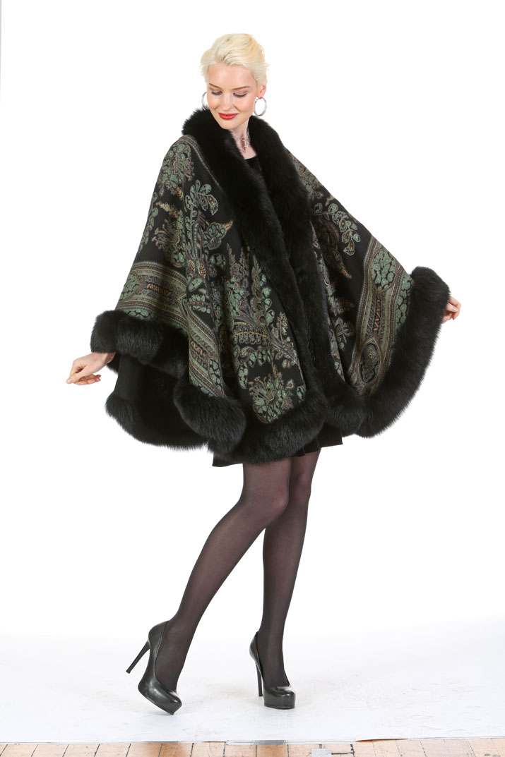 cashmere cape with real fur trim