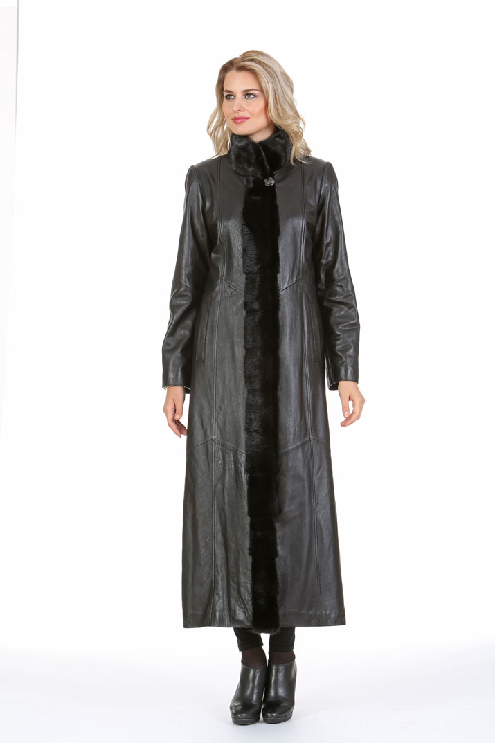 Leather Strip Black Mink Coat - Ready to Wear