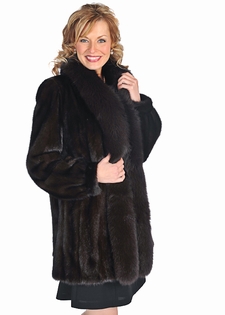 mink fur jacket with fox trim-mahogany mink-dark brown coat