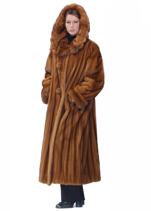 mink coat with hood-golden mink hooded coat
