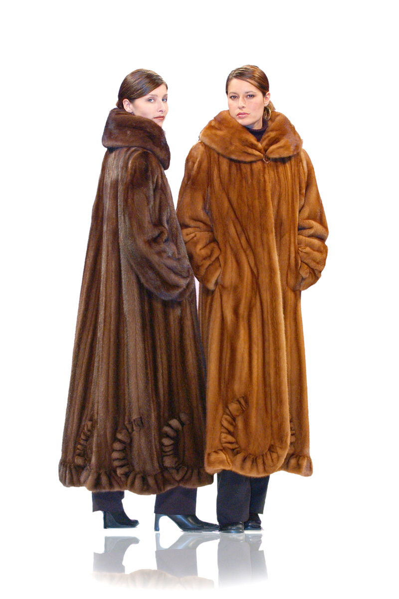 natural mink coat-scalloped-hemline-soft brown-long coat womens