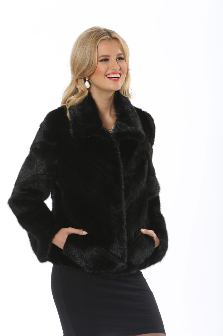 chevron strip style- natural mink fur jacket