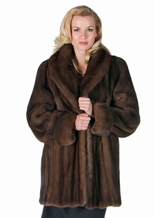 natural mink jacket coat-large shawl collar-soft brown