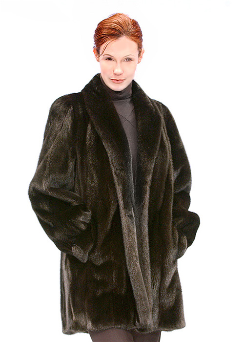 genuine mink fur jacket ranch mink-classic shawl collar