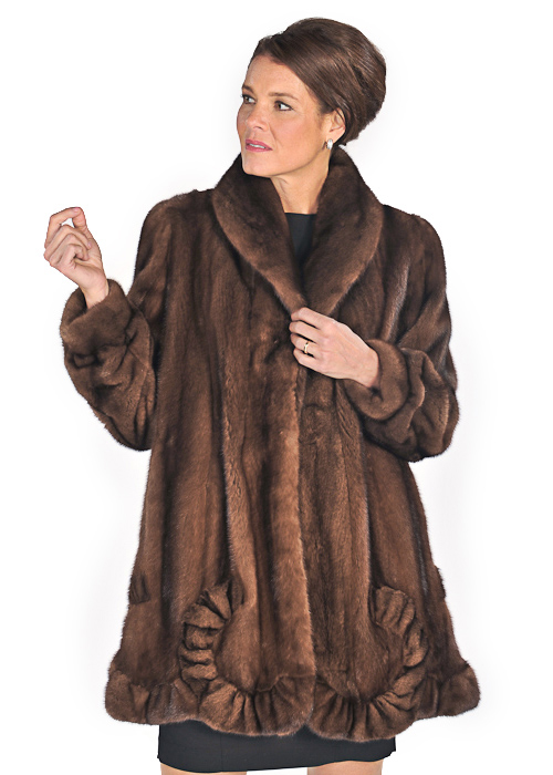 scalloped hemline mink fur jacket-soft brown coat