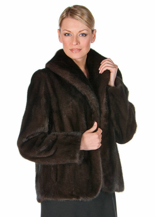 mahogany real mink fur jacket for women-shawl collar tulip hemline