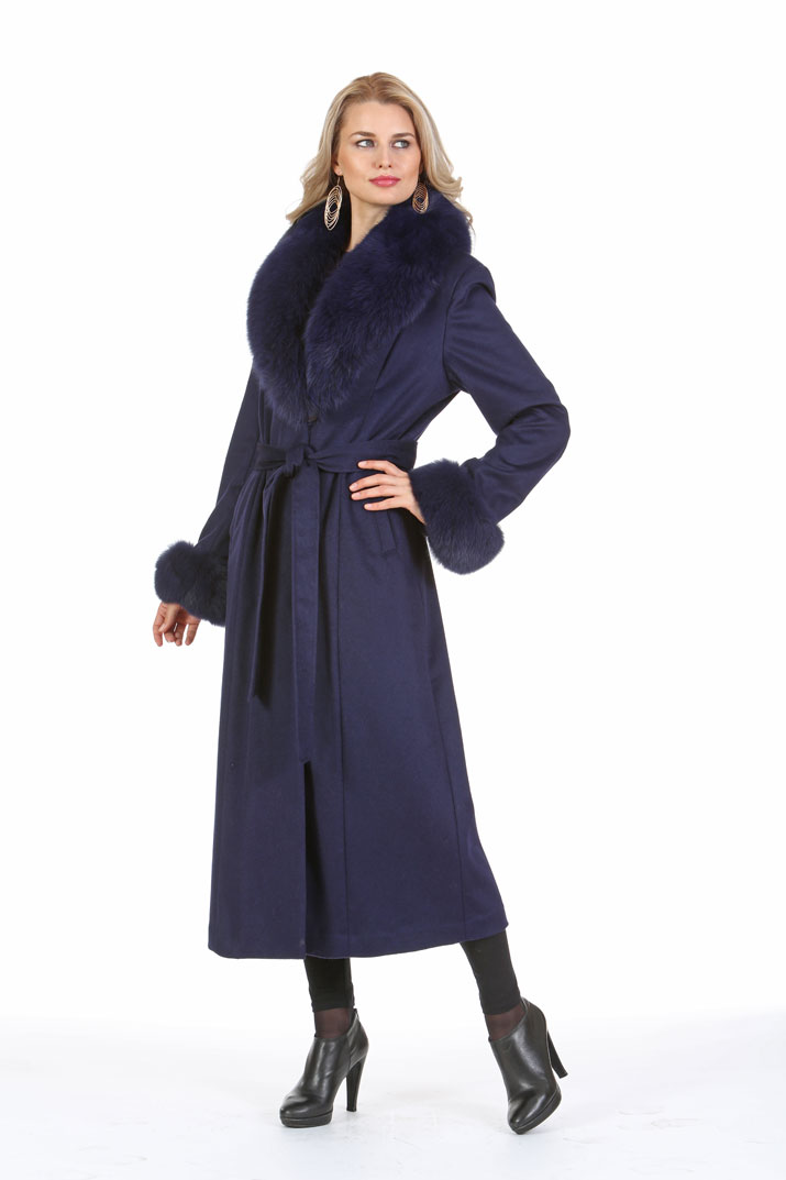 Navy Women’s Cashmere Coat – Navy Fox Collar and Cuffs – Madison Avenue ...
