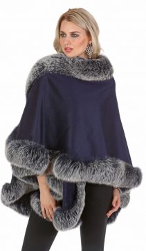 cashmere cape with grey fox trim