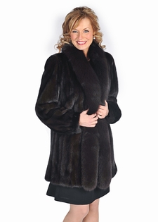 mahogany mink fur jacket with fox trim-plus size