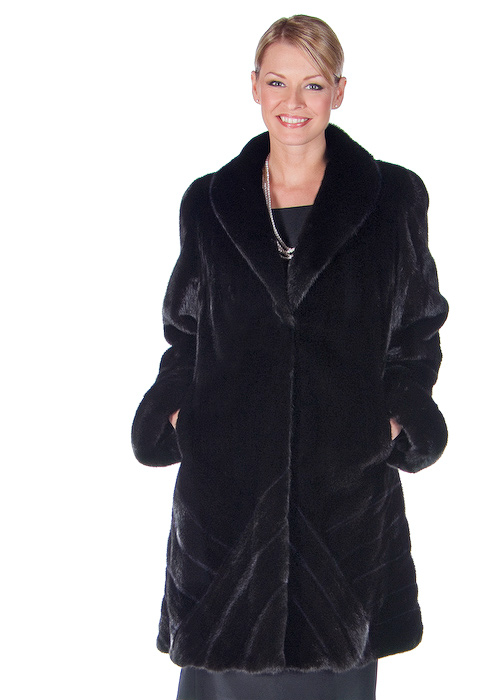genuine mink fur jacket-ranch mink chevrons-black mink stroller