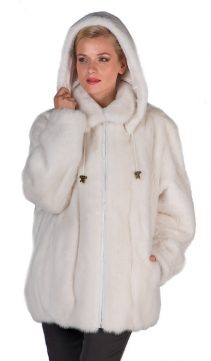 real white mink fur jacket with hooded parka-detachable hood
