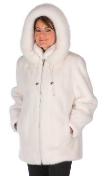 mink fur hooded jacket genuine white-for fur trim