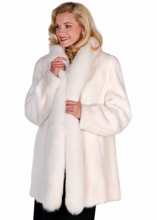 genuine mink fur jacket white-white fox fur trim