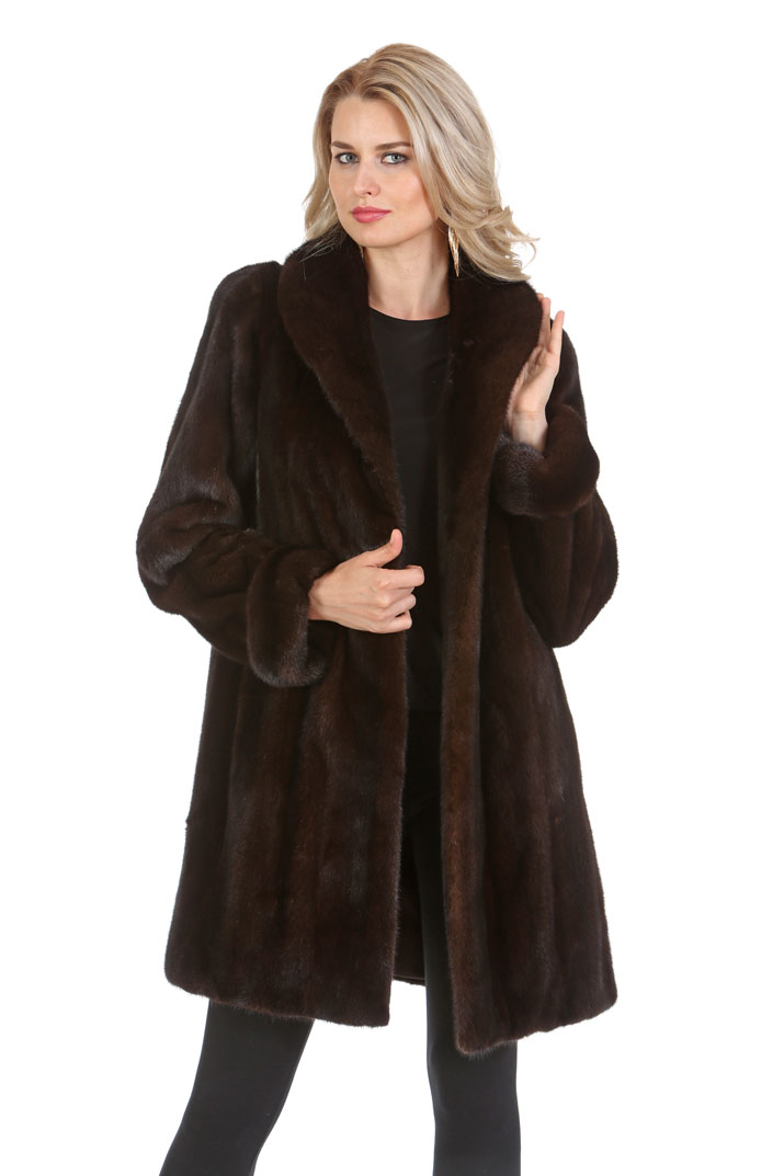 womens real mink fur jacket-mahogany mink-walking coat-modified shawl collar