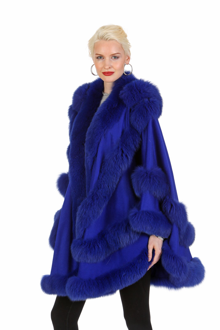 Royal Blue Cashmere Cape-Empress Style-Detachable Hood – Madison Avenue