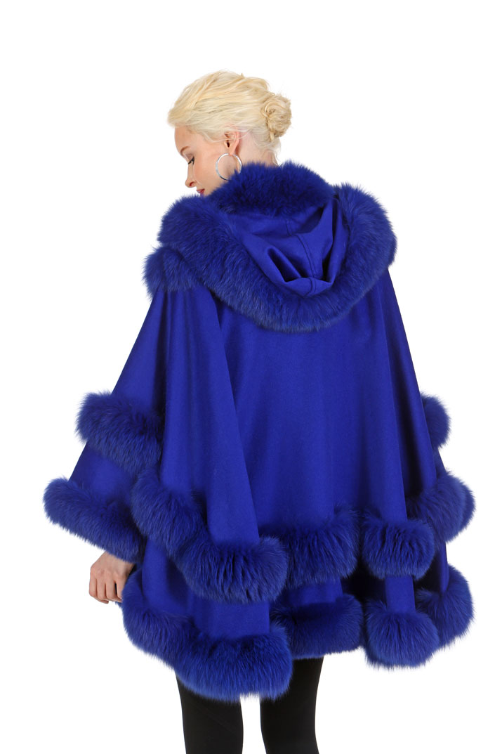 Royal Blue Cashmere Cape- Empress – Detachable Hood – Madison Avenue