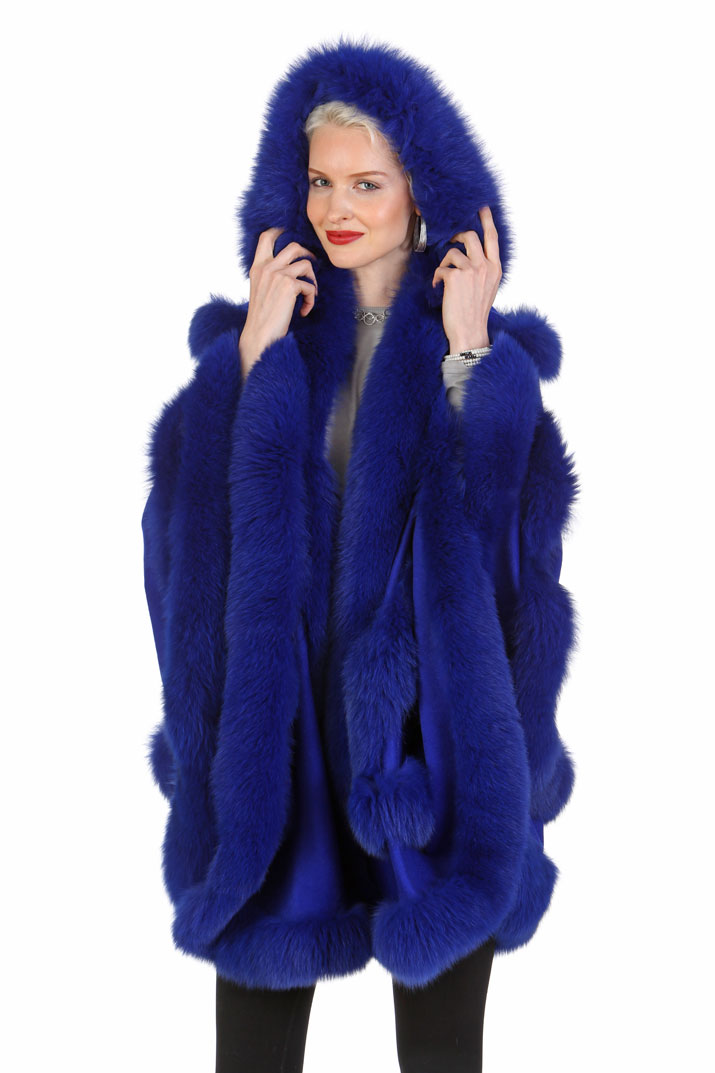 Royal Blue Cashmere Cape-Empress Style-Detachable Hood – Madison Avenue ...