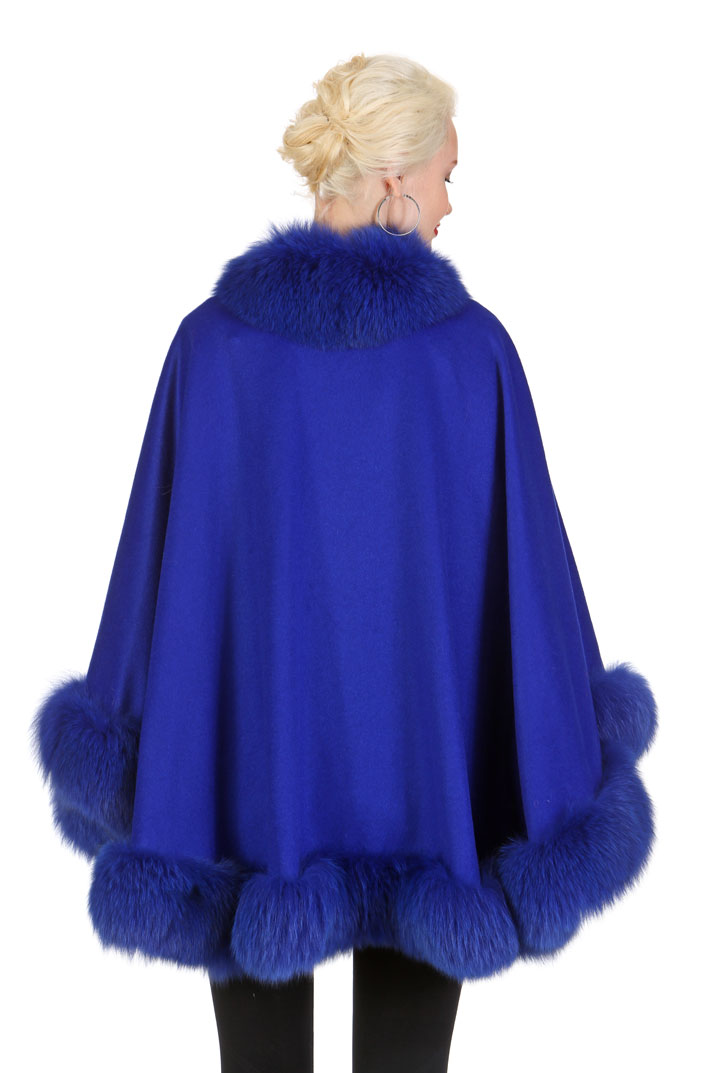 Royal Blue Fur Trim Cashmere Cape- Your Lady – Madison Avenue Mall Furs