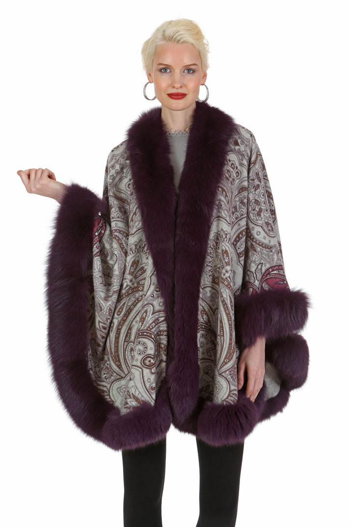 cashmere cape with fox trim-cape with fur trim