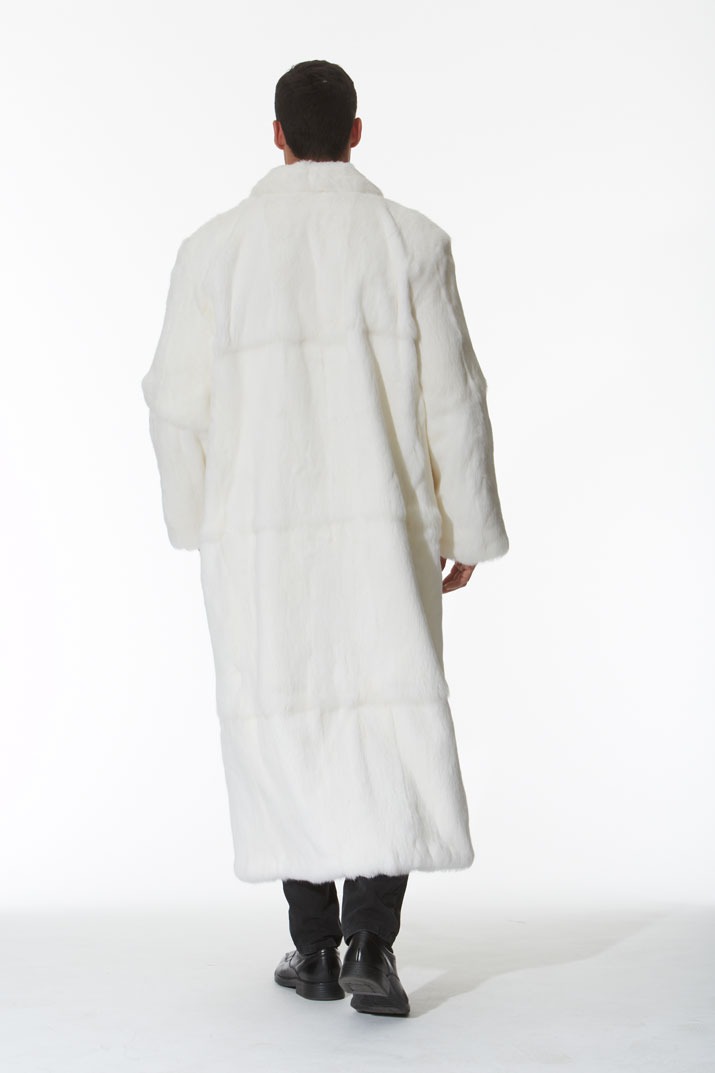 Men’s White Fur Coat – Natural White Rabbit -Double Breasted – Madison ...