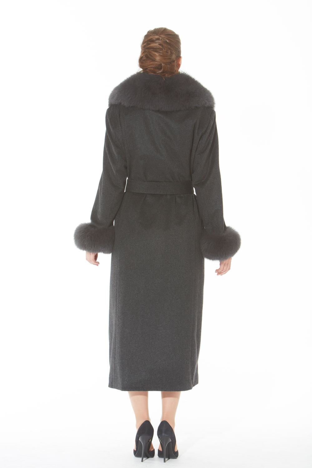 Charcoal Grey Women’s Cashmere Coat – Grey Fox Collar and Cuffs ...