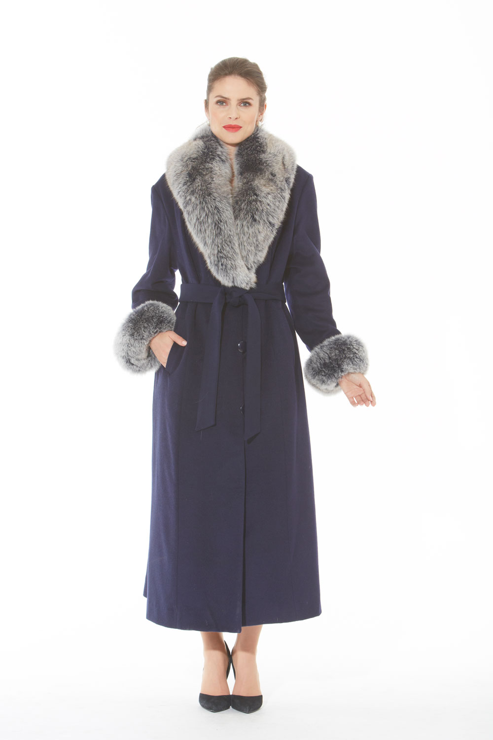 LILYSILK Cashmere Coat Navy Blue Wool Cashmere Luxurious Lapel Collar Winter Coats S