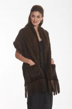 Women Knitted Mink Fur Wraps Real Fur Long Scarves Striped Dual Use Scarf Shawls 
